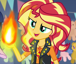 Size: 1204x1024 | Tagged: safe, edit, edited screencap, editor:horsesplease, screencap, sci-twi, sunset shimmer, twilight sparkle, equestria girls, equestria girls specials, g4, my little pony equestria girls: better together, my little pony equestria girls: rollercoaster of friendship, fiery shimmer, fire, happy, pyromania, pyromaniac, pyromaniac shimmer, relaxed, smiling, solo focus