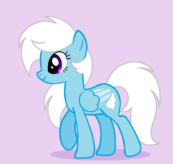Size: 990x940 | Tagged: safe, artist:feather_bloom, oc, oc only, oc:feather bloom(fb), oc:feather_bloom, pegasus, pony, animated, female, folded wings, full body, gif, loop, mare, pegasus oc, pink background, purple eyes, show accurate, side view, simple background, smiling, solo, tail, walking, white mane, white tail, wings