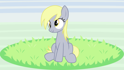 Size: 3390x1923 | Tagged: safe, alternate version, artist:badumsquish, derpibooru exclusive, derpy hooves, pegasus, pony, cute, daaaaaaaaaaaw, derpabetes, female, fight, folded wings, grass, mare, pokémon, pokémon battle, show accurate, sitting, smiling, solo, tail, video game, video game crossover, wings, yellow eyes, yellow mane, yellow tail