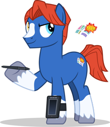 Size: 1280x1466 | Tagged: safe, artist:mlp-trailgrazer, oc, oc only, oc:graphic novel, earth pony, pony, heterochromia, male, simple background, solo, stallion, tablet, transparent background