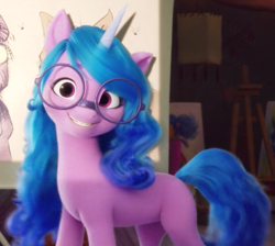 Size: 935x838 | Tagged: safe, screencap, izzy moonbow, pony, unicorn, g5, my little pony: a new generation, spoiler:my little pony: a new generation, beautiful, canvas, cropped, cute, drawing, easel, fit right in (g5), glasses, grin, happy, izzybetes, looking at you, paint bucket, painting, smiling, solo