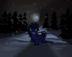 Size: 1158x927 | Tagged: safe, artist:neuro, oc, oc only, earth pony, pony, yakutian horse, female, fluffy, forest, looking at you, mare, night, snow, snow mare, snowfall, solo