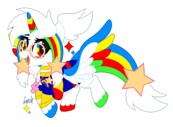 Size: 3400x2500 | Tagged: artist needed, safe, oc, oc only, oc:crayon box, alicorn, pony, crayon box, high res, kidcore, rainbow, simple background, solo, teacher, transparent background