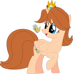 Size: 407x414 | Tagged: safe, artist:selenaede, artist:victorfazbear, alicorn, pony, alicornified, base used, crossover, crown, cutie mark, jewelry, nintendo, open mouth, ponified, princess daisy, race swap, raised hoof, regalia, simple background, super mario bros., transparent background