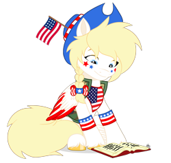 Size: 3724x3524 | Tagged: safe, artist:starspangledpony, oc, oc only, oc:star spangle, pegasus, pony, book, braid, hat, high res, looking down, nation ponies, pegasus oc, ponified, simple background, sitting, solo, starry eyes, transparent background, wingding eyes