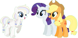 Size: 873x427 | Tagged: safe, artist:box-of-ideas, artist:camomiie, artist:selenaede, applejack, rarity, oc, oc:bellefleur apple, earth pony, pony, unicorn, g4, base used, child, daughter, female, lesbian, magical lesbian spawn, mother, mother and child, mother and daughter, offspring, parent:applejack, parent:rarity, parents:rarijack, ship:rarijack, shipping, simple background, transparent background