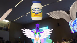 Size: 2048x1153 | Tagged: safe, edit, edited screencap, screencap, princess celestia, alicorn, pony, g4, g5, my little pony: a new generation, feather, food, magic, mayonnaise, sauce, wings