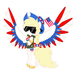 Size: 1000x1000 | Tagged: safe, artist:starspangledpony, oc, oc only, oc:star spangle, pegasus, pony, american flag, bipedal, colored wings, crossed arms, female, glasses, mare, multicolored wings, nation ponies, pegasus oc, ponified, simple background, solo, spread wings, sunglasses, transparent background, wings