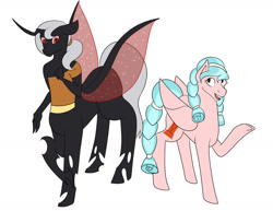 Size: 1280x986 | Tagged: safe, artist:noqualitycontent, cozy glow, oc, changeling, anthro, taur, g4, duo, interspecies offspring, offspring, older, older cozy glow, parent:lord tirek, parent:queen chrysalis, parents:chrystirek, red changeling