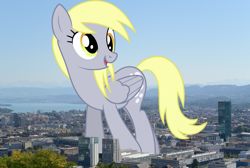 Size: 1920x1288 | Tagged: safe, artist:dashiesparkle, artist:thegiantponyfan, derpy hooves, pegasus, pony, g4, derpyzilla, female, giant derpy hooves, giant pegasus, giant pony, giantess, highrise ponies, irl, macro, mare, mega giant, photo, ponies in real life, switzerland, zurich