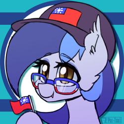 Size: 700x700 | Tagged: safe, artist:puetsua, oc, oc only, bat pony, pony, bust, comments locked down, double tenth day, female, flag, glasses, mare, portrait, smiling, solo, taiwan