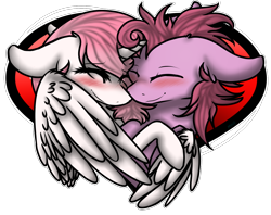 Size: 1422x1125 | Tagged: safe, artist:sketchytwi, oc, oc only, alicorn, earth pony, pony, alicorn oc, blushing, bust, commission, earth pony oc, eyes closed, heart, horn, oc x oc, shipping, simple background, smiling, transparent background, wings, ych result
