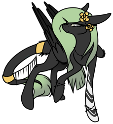 Size: 1239x1351 | Tagged: safe, artist:sketchytwi, oc, oc only, pegasus, pony, flower, flower in hair, leonine tail, pegasus oc, raised hoof, simple background, smiling, solo, tail, transparent background, wings