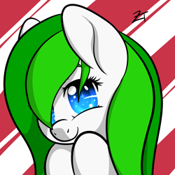 Size: 3000x3000 | Tagged: safe, artist:zombietator, oc, oc only, oc:crystal cloud, earth pony, pony, abstract background, bust, earth pony oc, eyelashes, female, high res, mare, signature, smiling, solo