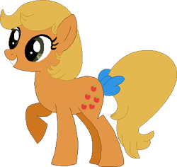 Size: 387x365 | Tagged: safe, artist:selenaede, artist:victorfazbear, applejack (g1), earth pony, pony, g1, g4, base used, bow, g1 jackabetes, g1 to g4, generation leap, raised hoof, simple background, smiling, tail, tail bow, transparent background