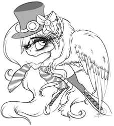 Size: 2413x2658 | Tagged: safe, artist:beamybutt, oc, oc only, pegasus, pony, ear fluff, eyelashes, female, hat, high res, lineart, mare, rearing, solo, top hat
