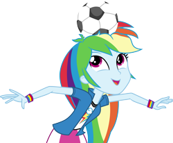 Size: 3637x3000 | Tagged: safe, artist:cloudy glow, rainbow dash, equestria girls, g4, my little pony equestria girls: rainbow rocks, .ai available, clothes, female, football, high res, open mouth, simple background, skirt, solo, sports, transparent background, vector, wristband