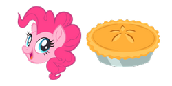 Size: 290x145 | Tagged: safe, pinkie pie, earth pony, pony, g4, blue eyes, curly hair, cursor, female, food, mare, open mouth, open smile, pie, pink hair, pink mane, pink skin, simple background, smiling, solo, transparent background