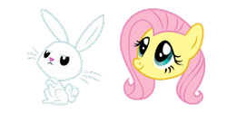 Size: 290x145 | Tagged: safe, angel bunny, fluttershy, pegasus, pony, rabbit, g4, angry, animal, blue eyes, bunny ears, closed mouth, cursor, female, mare, pink hair, pink mane, simple background, smiling, tail, transparent background, yellow skin