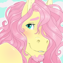 Size: 800x800 | Tagged: safe, artist:mushabon, fluttershy, pegasus, anthro, g4, blushing, butterscotch, facial hair, goatee, hoers, icon, male, rule 63, stallion