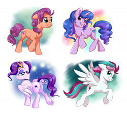 Size: 1872x1664 | Tagged: safe, artist:yulyeen, izzy moonbow, pipp petals, sunny starscout, zipp storm, earth pony, pegasus, pony, unicorn, g4, g5, my little pony: a new generation, adorapipp, adorazipp, alternate hairstyle, butt, crown, cute, eyeshadow, g5 to g4, jewelry, makeup, pipp butt, plot, regalia, royal sisters (g5), siblings, sisters