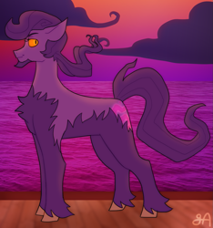 Size: 1041x1112 | Tagged: safe, artist:greenarsonist, oc, oc only, earth pony, pony, beard, facial hair, female, pigtails, pirate, ponified, ponified oc, ponytails, possessed, solo, sunset, twintails