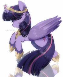 Size: 2425x2958 | Tagged: safe, artist:glitterstqr, twilight sparkle, alicorn, pony, g4, big crown thingy, element of magic, eyes closed, female, high res, hoof shoes, jewelry, mare, peytral, reflection, regalia, simple background, solo, twilight sparkle (alicorn), white background