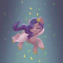 Size: 1024x1024 | Tagged: safe, artist:cpid, pipp petals, pegasus, pony, g5, my little pony: a new generation, adorapipp, confetti, cute, eyes closed, female, mare, open mouth, pixiv, solo