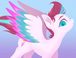 Size: 2665x2048 | Tagged: safe, artist:noupu, zipp storm, pegasus, pony, g5, adorazipp, cute, female, high res, looking at you, mare, profile, solo, spread wings, wings