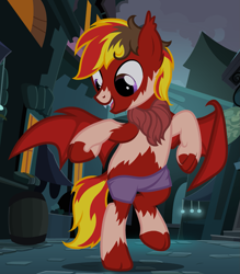 Size: 1237x1411 | Tagged: safe, artist:anonymous, oc, oc:thunder dash, original species, pony, /ptfg/, clothes, human to pony, light skin, male, mid-transformation, open mouth, open smile, outdoors, show accurate, smiling, transformation, underwear