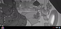 Size: 1920x928 | Tagged: safe, artist:debbie yeo, sunny starscout, earth pony, pony, g5, my little pony: a new generation, concept art, female, grayscale, kitchen, mare, monochrome, sunny's house