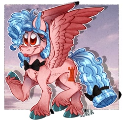 Size: 1200x1171 | Tagged: safe, artist:purplemille, cozy glow, pegasus, pony, g4, bow, bowtie, colored hooves, female, filly, solo, tail, tail bow, unshorn fetlocks