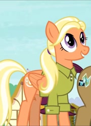 Size: 1037x1440 | Tagged: safe, screencap, mane allgood, pegasus, pony, g4, the last crusade, clothes, cropped, female, hairband, mare, ponytail, shirt, solo focus