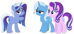Size: 905x411 | Tagged: safe, artist:riveraux, starlight glimmer, trixie, oc, g4, family, female, lesbian, magical lesbian spawn, offspring, parent:starlight glimmer, parent:trixie, parents:startrix, ship:startrix, shipping, simple background, transparent background