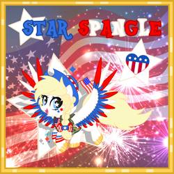 Size: 4900x4900 | Tagged: safe, artist:starspangledpony, oc, oc only, oc:star spangle, pegasus, pony, colored wings, female, fireworks, flying, hat, mare, multicolored wings, patriotism, pegasus oc, solo, spread wings, united states, unshorn fetlocks, wings