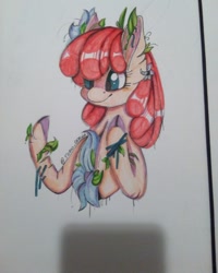 Size: 720x900 | Tagged: safe, artist:nyan.artz, apple bloom, earth pony, pony, g4, female, filly, flower, leaves, solo, traditional art, wrong eye color