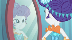 Size: 3410x1920 | Tagged: safe, screencap, rarity, equestria girls, equestria girls series, g4, rollercoaster of friendship, bare shoulders, cute, female, high res, photo booth (song), raribetes, sleeveless, smiling, solo