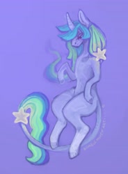 Size: 3300x4484 | Tagged: safe, artist:bumblehavenart, oc, oc only, oc:calliop, classical unicorn, pony, unicorn, cloven hooves, digital painting, fine art, horn, leonine tail, painting, purple, solo, tail, unshorn fetlocks