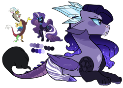 Size: 1776x1272 | Tagged: safe, artist:moccabliss, discord, nightmare rarity, oc, hybrid, g4, lying down, offspring, parent:discord, parent:nightmare rarity, prone, solo