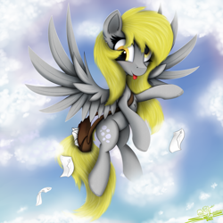 Size: 4000x4000 | Tagged: safe, artist:ser-p, derpy hooves, pony, g4, absurd resolution, letter, mailbag, solo, tongue out