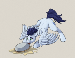 Size: 3320x2547 | Tagged: safe, artist:tofuslied-, soarin', pegasus, pony, g4, food, high res, male, pie, solo, stallion, that pony sure does love pies, this will end in tears, tragic