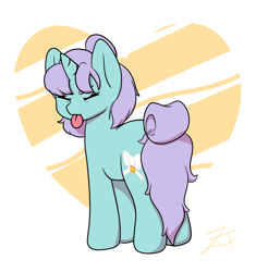 Size: 2800x2850 | Tagged: safe, artist:zombietator, oc, oc only, pony, unicorn, :p, eyes closed, heart, high res, horn, signature, solo, tongue out, unicorn oc