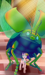 Size: 1790x2954 | Tagged: safe, artist:cuervo-of-cristal, oc, oc only, beetle, changedling, changeling, insect, changedling oc, changeling oc, duo, female, micro, signature