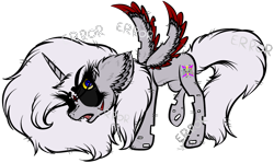 Size: 1543x921 | Tagged: safe, artist:beamybutt, oc, oc only, changeling, hybrid, pony, black sclera, changeling oc, ear fluff, eyelashes, simple background, solo, transparent background