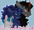 Size: 640x576 | Tagged: safe, artist:harpsealz, king sombra, princess luna, stygian, pony, unicorn, g4, alternate design, best friends, blue background, cheek fluff, chin fluff, digital drawing, ear fluff, ethereal mane, eyebrows, eyebrows visible through hair, fangs, glowing, goth, horn, lidded eyes, male, prince artemis, rule 63, simple background, smiling, smirk, stallion, starry mane, trio male, tumblr, watermark