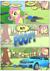 Size: 868x1230 | Tagged: safe, artist:dziadek1990, edit, edited screencap, screencap, fluttershy, beetle, insect, pegasus, pony, filli vanilli, fluttershy leans in, g4, stare master, big no, bmw, bmw 3-series, bmw g20, car, comic, confused, conversation, crying, dialogue, panic, poison joke, scared, screencap comic, tears of fear, terrified, text, transformation, wat