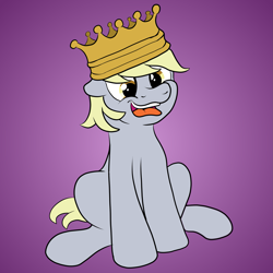 Size: 2155x2154 | Tagged: safe, artist:doodledonutart, derpy hooves, pony, g4, crown, high res, jewelry, ponytober, purple background, regalia, simple background, solo, tongue out