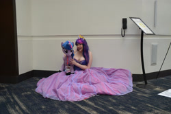 Size: 3009x1993 | Tagged: safe, artist:172rainbow, artist:lochlan o'neil, artist:nazegoreng, twilight sparkle, alicorn, human, g4, babscon, babscon 2017, breasts, cleavage, clothes, cosplay, costume, dress, irl, irl human, photo, plushie, twilight sparkle (alicorn)