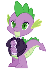 Size: 739x1082 | Tagged: safe, artist:juneartcraft19, spike, dragon, g4, bowtie, clothes, drake scales, formal, formal wear, looking at you, male, simple background, solo, suit, transparent background