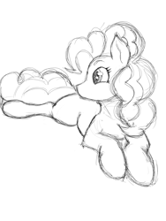 Size: 3024x4032 | Tagged: safe, artist:dbzxking, pinkie pie, earth pony, pony, g4, curious, cute, cute eyes, diapinkes, female, high res, interested, looking sideways, lying down, mare, missing cutie mark, monochrome, no mouth, prone, simple background, sketch, solo, white background